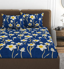 Queen Size Double Bedsheets With 2 Pillow Cover - Size 60 X 78 X 10 Inches, Blue | All Around Elastic Fitted - Lightweight, Soft & Comfortable