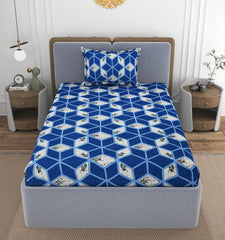 1 Single Bedsheet With 1 Pillow Cover - All Around Elastic Fitted | 100% Premium Fabric Is Lightweight, Soft & Comfortable | Size 36 X 72 X 8 Inches, Dark Blue