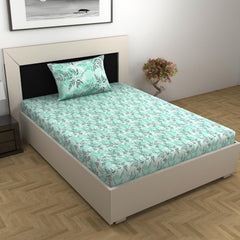 1 Single Bedsheet With 1 Pillow Cover - 57 X 87 Inches, Aqua Mist | Skin Friendly Fabric For Everyday Use - Soft, Breathable & Comfortable Sleeping