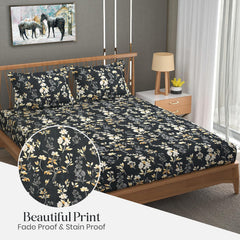 Bedsheet For Double Bed Queen Size With 2 Pillow Cover - 100 X 100 Inches, Grey & Black | Perfect For Gifting On Weddings Bedsheet
