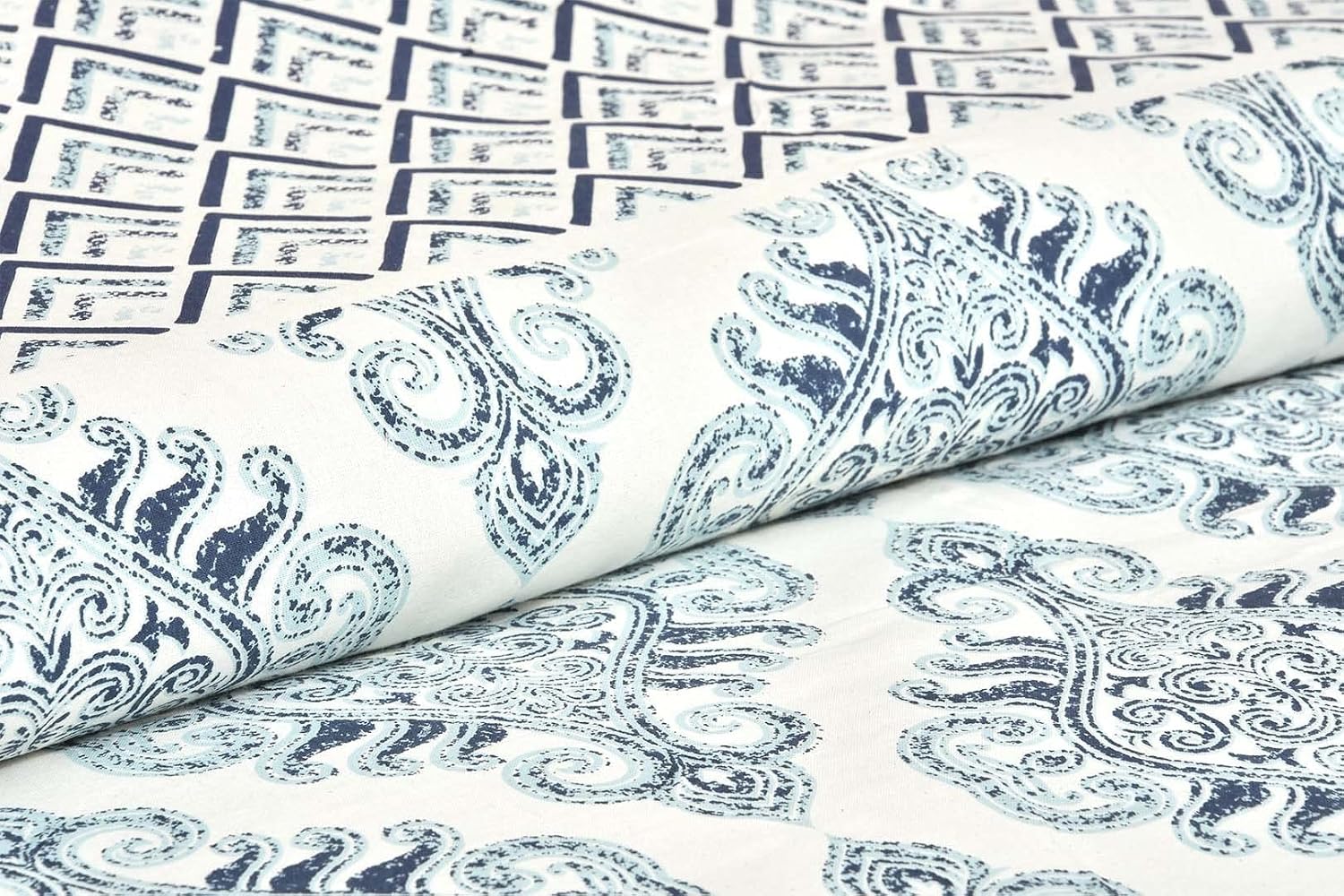 100% Cotton Jaipuri Bedsheet For King Size (90 X 103 Inches, Cream & Blue) With 2 Pillow Covers | Perfect For Everyday Use, Guest Rooms, Or Gifting On Special Occasions