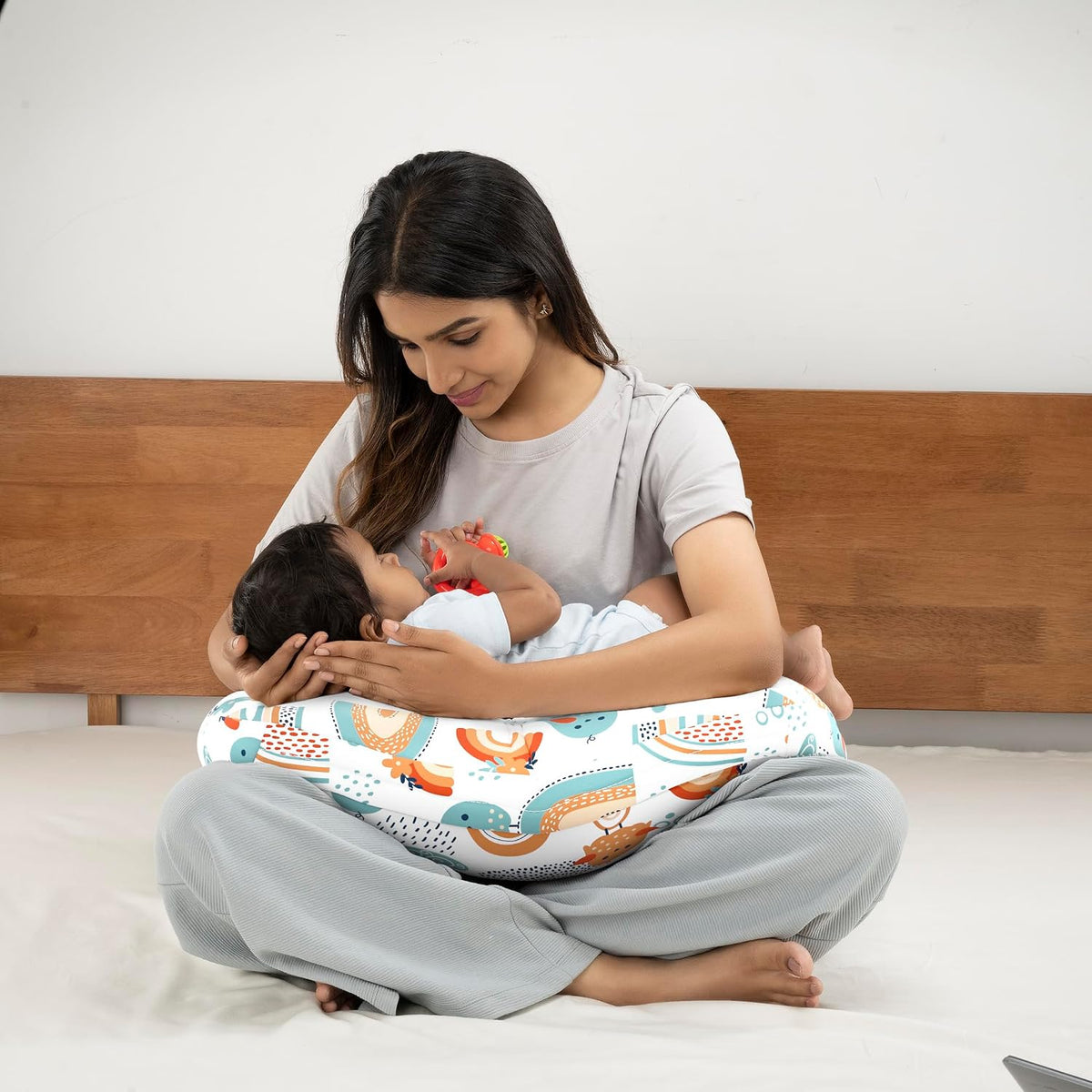Nursing Pillow With Cape For Breastfeeding & Baby Care, Feeding Pillow, Mix Color | Feeding Pillow With 100% Cotton Removable Cover | Super Soft & Machine Washable, Comfortable Pillow