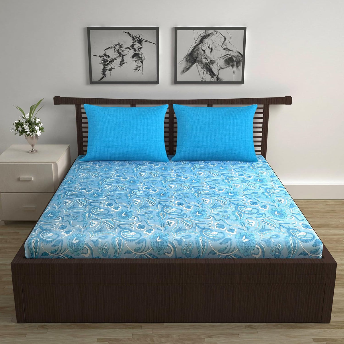 Cotton Double Bedsheet With 2 Pillow Covers - 87 X 100 Inches, Aqua Blue | Smooth & Comfortable For Daily Use - All Weather Coziness & Bedroom Style