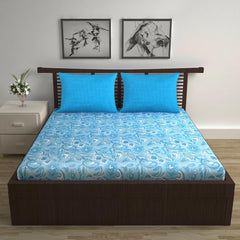Cotton Double Bedsheet With 2 Pillow Covers - 87 X 100 Inches, Aqua Blue | Smooth & Comfortable For Daily Use - All Weather Coziness & Bedroom Style