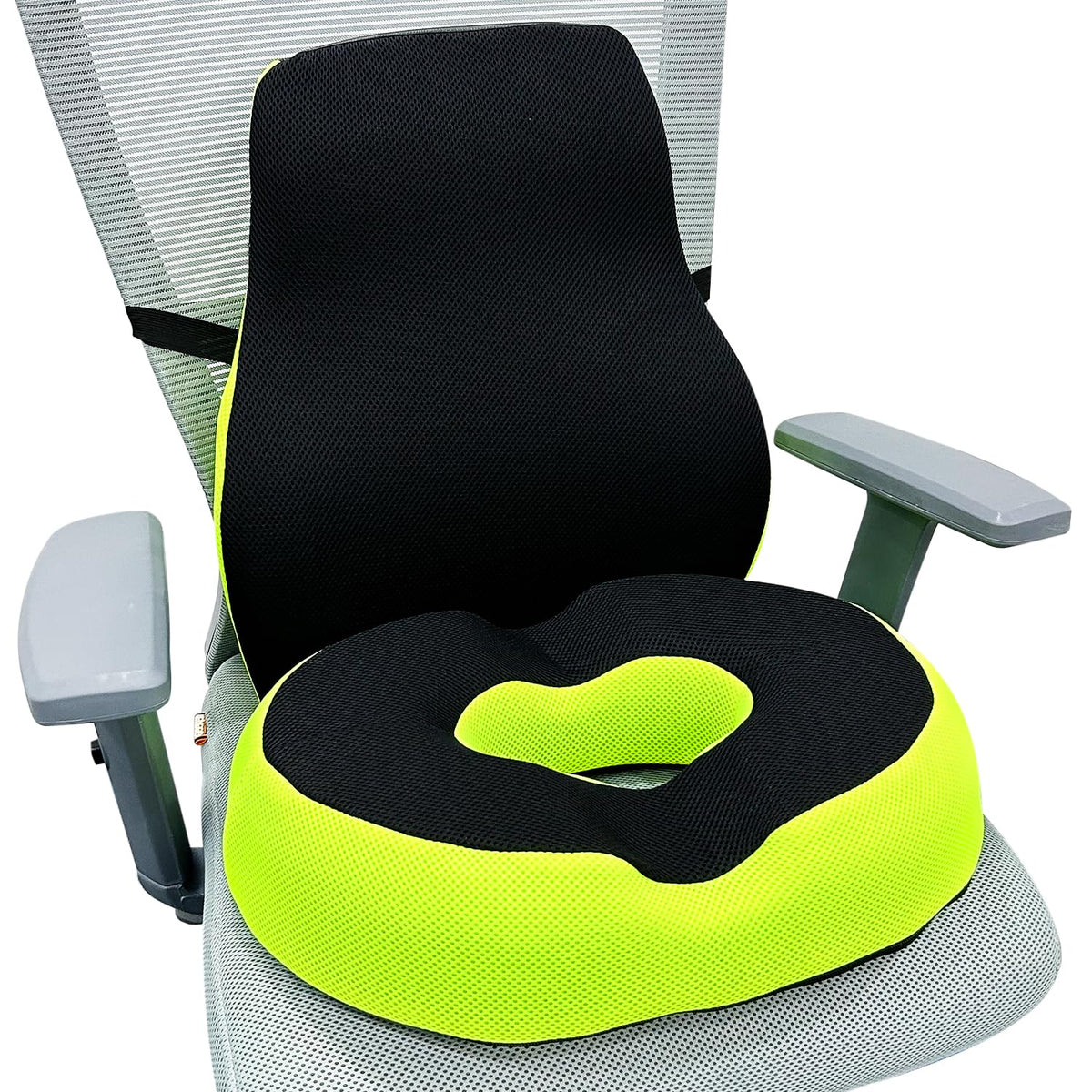 Cool Gel Memory Foam Donut Pillow, Piles Pillow, Tailbone Pain Seat Support | Standard Size, For Lower Back, Hemorrhoids, Ring Pillow, Black & Green, Donut Pillow - Combo Pack
