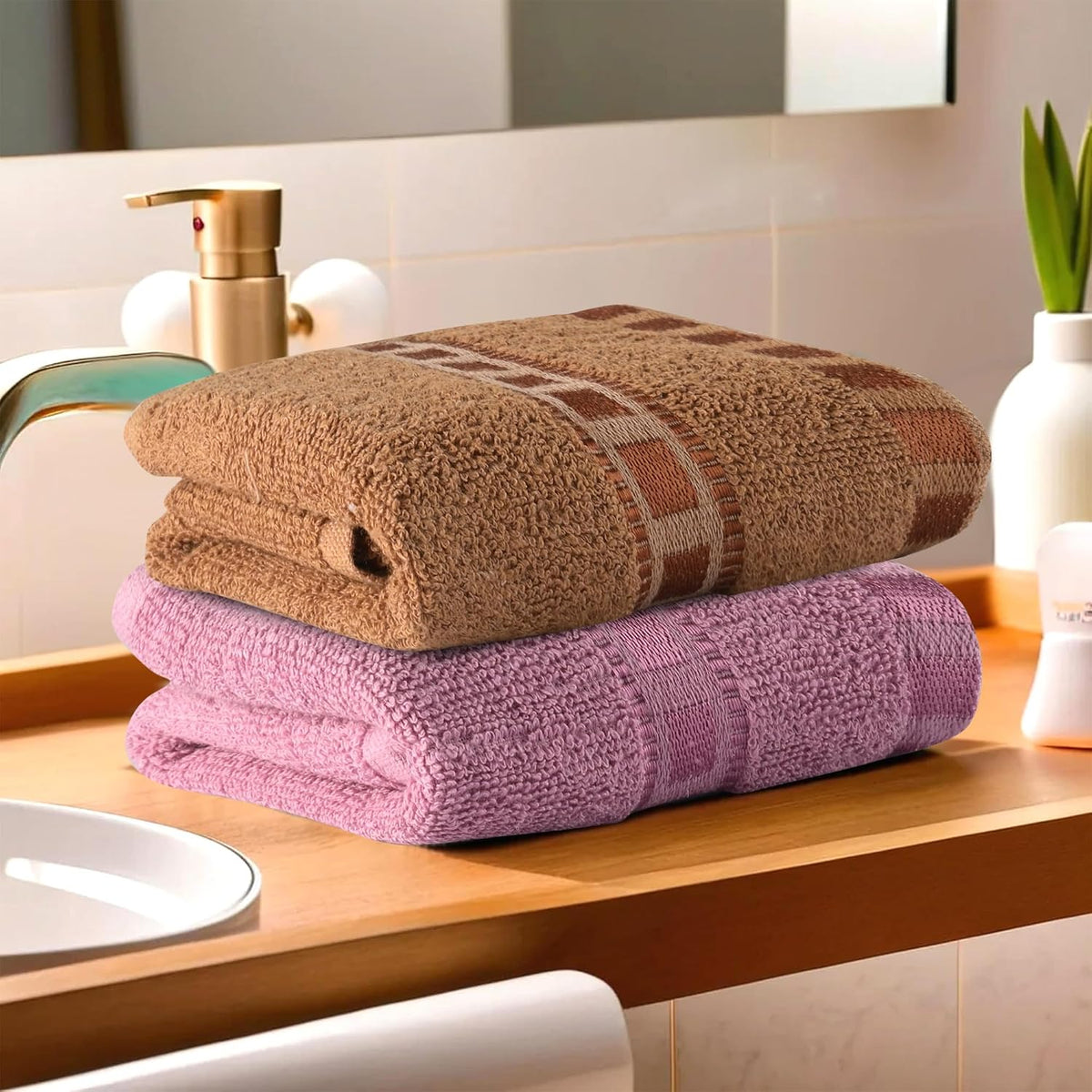 Kuber Industries Soft Cotton Face Towels 400 Gsm | Easily Washable Towels & Workout Gym Napkins For Men - Pink & Golden (Pack Of 2)