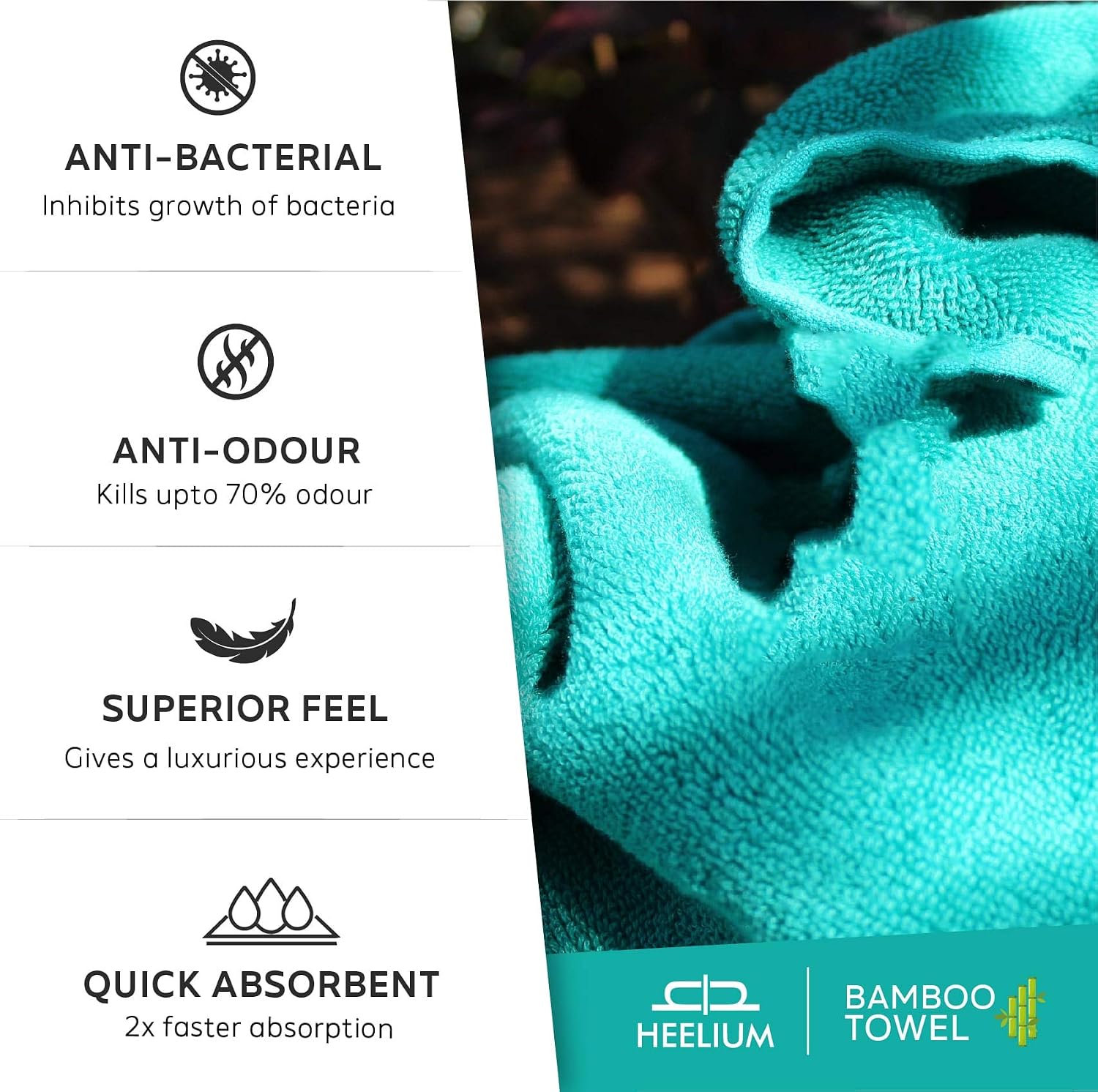 Heelium Bamboo Hand Towel 600 Gsm | Ultra Absorbent & Anti-Bacterial 3x Softer Than Cotton Towels | Pack Of 2 - (Peach & Teal)