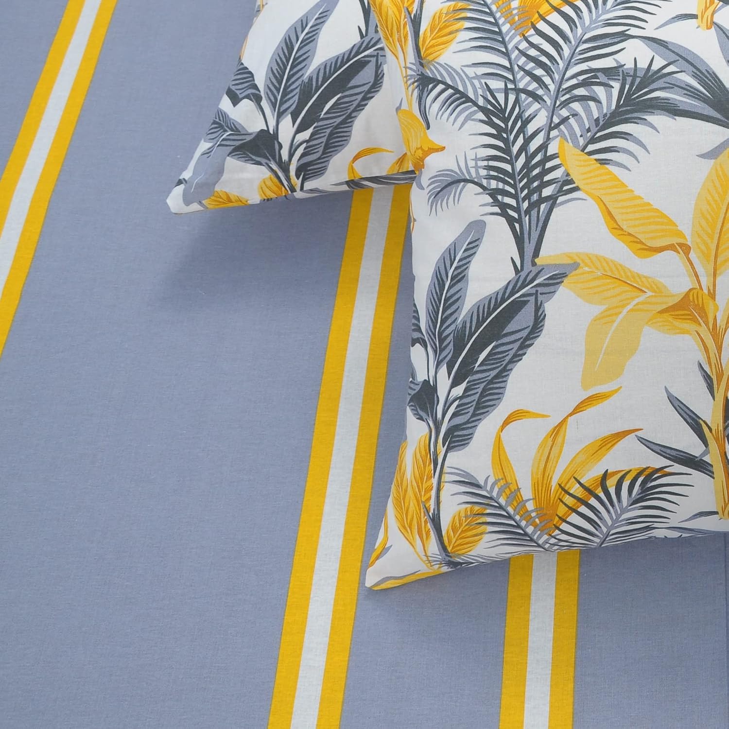Bedsheets For King Size Bed With 2 Pillow Covers - 108 X 108 Inches | Stripes & Flamingos Grey & Yellow | Perfect For Home Decor & Gifts | 144 Thread Count