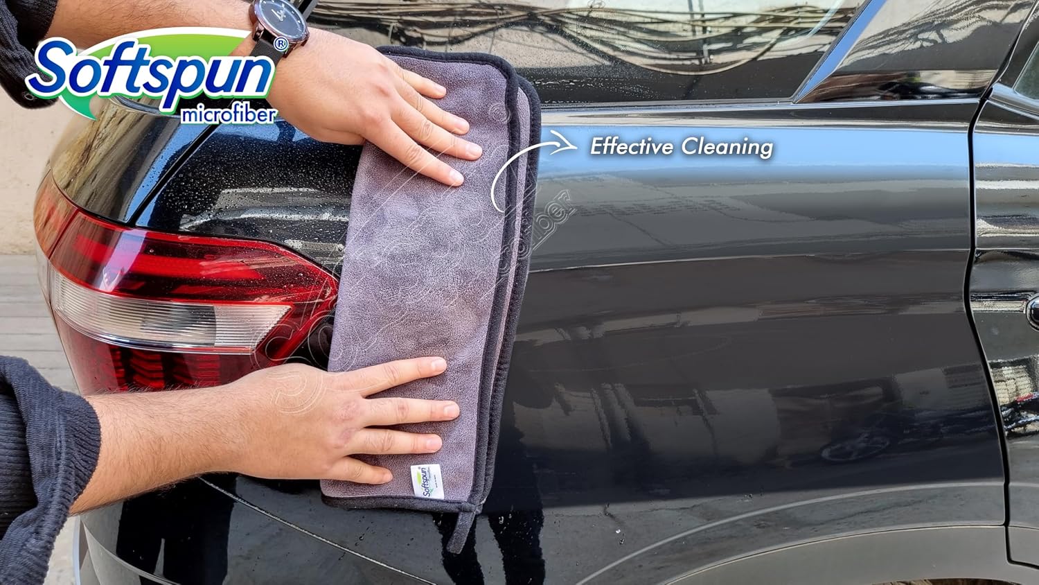 Softspun Microfiber Super Absorbent Cloth 500 Gsm | Silk Banded Edge Towel Set Extra Thick Microfiber Cleaning Cloths Perfect For Bike Auto Cars Both Interior & Exterior | Pack Of 2 (Grey)