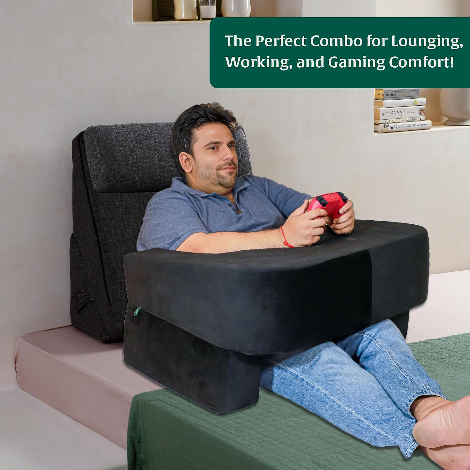 Wedge Pillow & Lap Desk Combo, For Laptops, Arm Rest & Reading Pillow - Black | Study & Reading - Adjustable Wedge Pillow, Headrest For Back Support & Lap Desk Pillow - Gaming Pillow