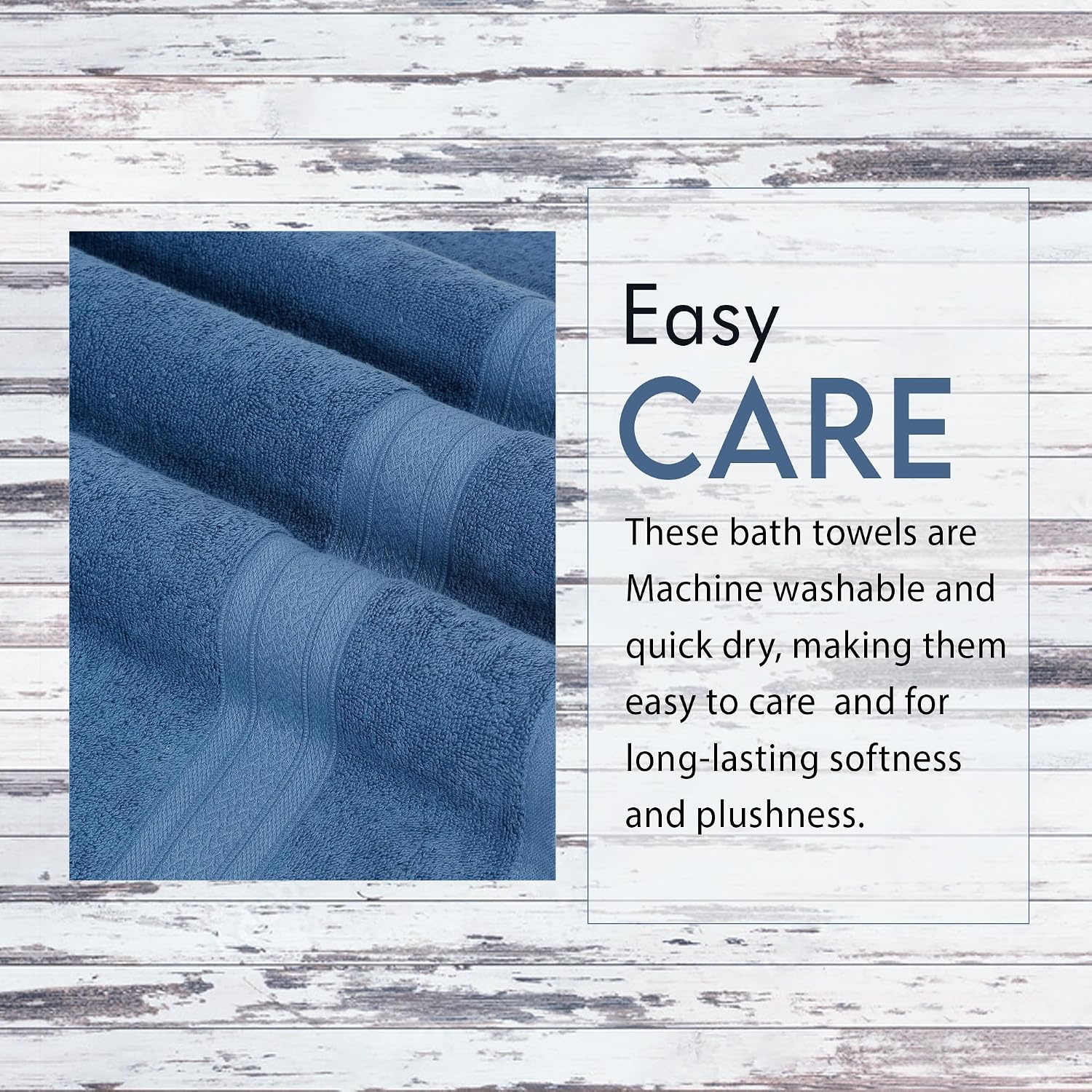 Ambra Linens 100% Cotton Large Size Bath Towel 2 Kg | Highly Absorbent Soft & Plush All Seasons Use (Dark Blue) - 4 Pcs