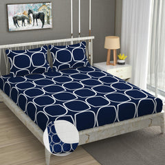 Double Bedsheet For Queen Size With Tow Pillow Cover - 72 X 72 Inches, Dark Blue | All Around Elastic Fitted Breathable & Durable, Soft Touch & Perfect For All Seasons