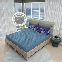 100% Cotton Bedsheet Set For Double Bed - 108 X 108 Inches, Blue | 1 Double Bed Sheet & 2 Pillow Covers - Gift For Weddings Or Birthdays King Size