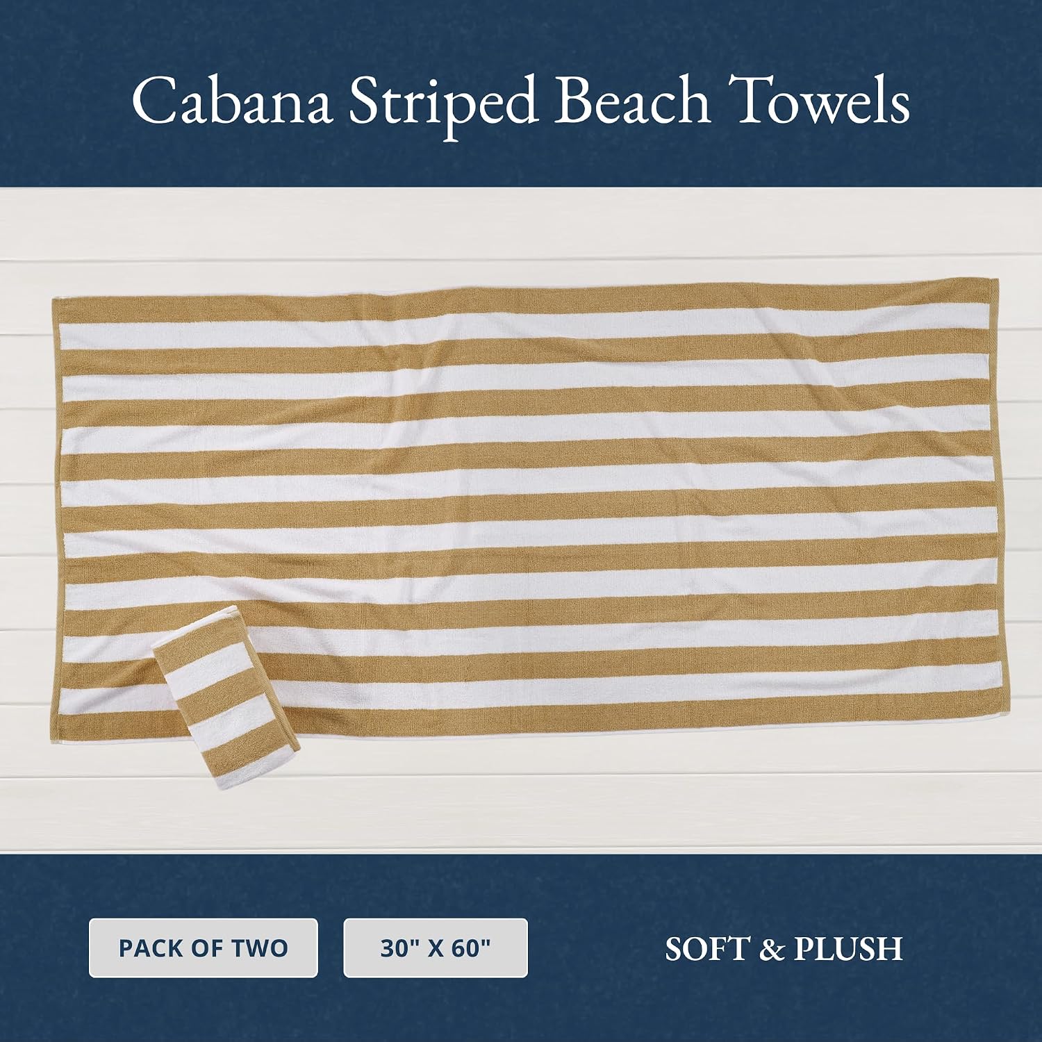 Lane Linen 100% Cotton Large Bath Towels 1000 Gsm | Cabana Stripe Bathroom Towels | Highly Absorbent, Soft & Quick Dry Towels - Beige (Pack Of 2)