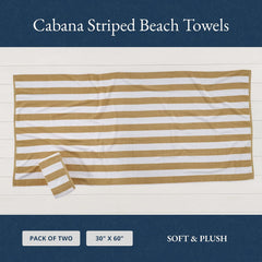 Lane Linen 100% Cotton Large Bath Towels 1000 Gsm | Cabana Stripe Bathroom Towels | Highly Absorbent, Soft & Quick Dry Towels - Beige (Pack Of 2)