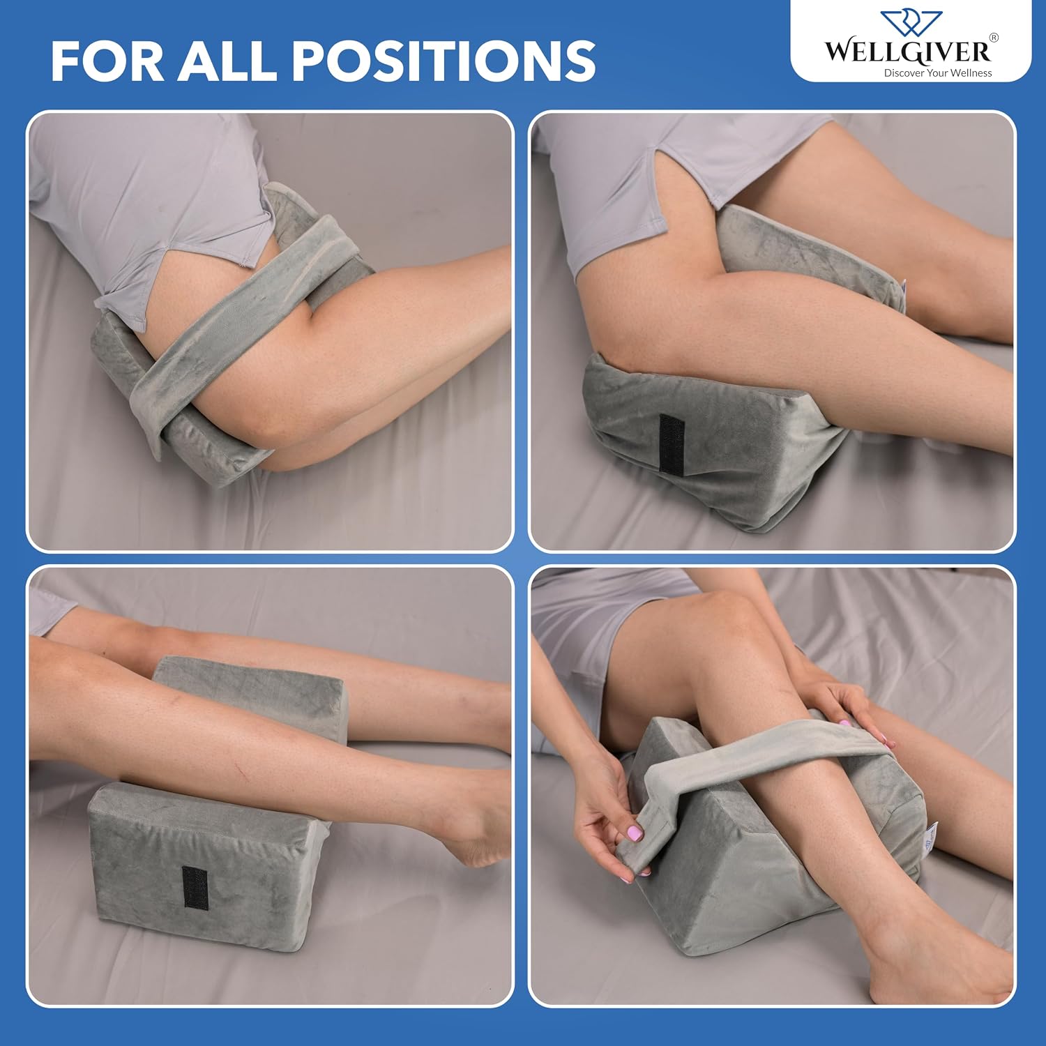 Orthopedic Memory Foam Knee & Leg Pillow, Adjustable Pillow, Gray | Pillow For Men & Women - Supports Knock Knees, Calves & Thighs, Elevates Legs | Portable, Removable Cover - Pack Of 1