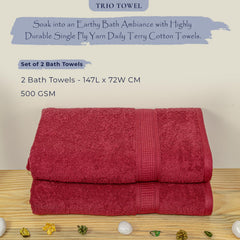 Rangoli 100% Cotton Fibre Bath Towel 1000 Gsm | Highly Durable & Super Absorbent Towel | Skin-Friendly & Quick Drying Luxury Towels (Maroon) - Pack Of 2