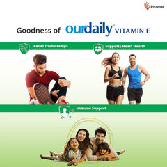 Ourdaily Vitamin E Capsules For Face & Hair By Piramal | 400mg 60 Capsules , 6 Strips , Vitamin E Tablet For Beautiful Glowing Face, Healthly Skin, Hair & Eyes Nutrition | 500gm 1.1lbs