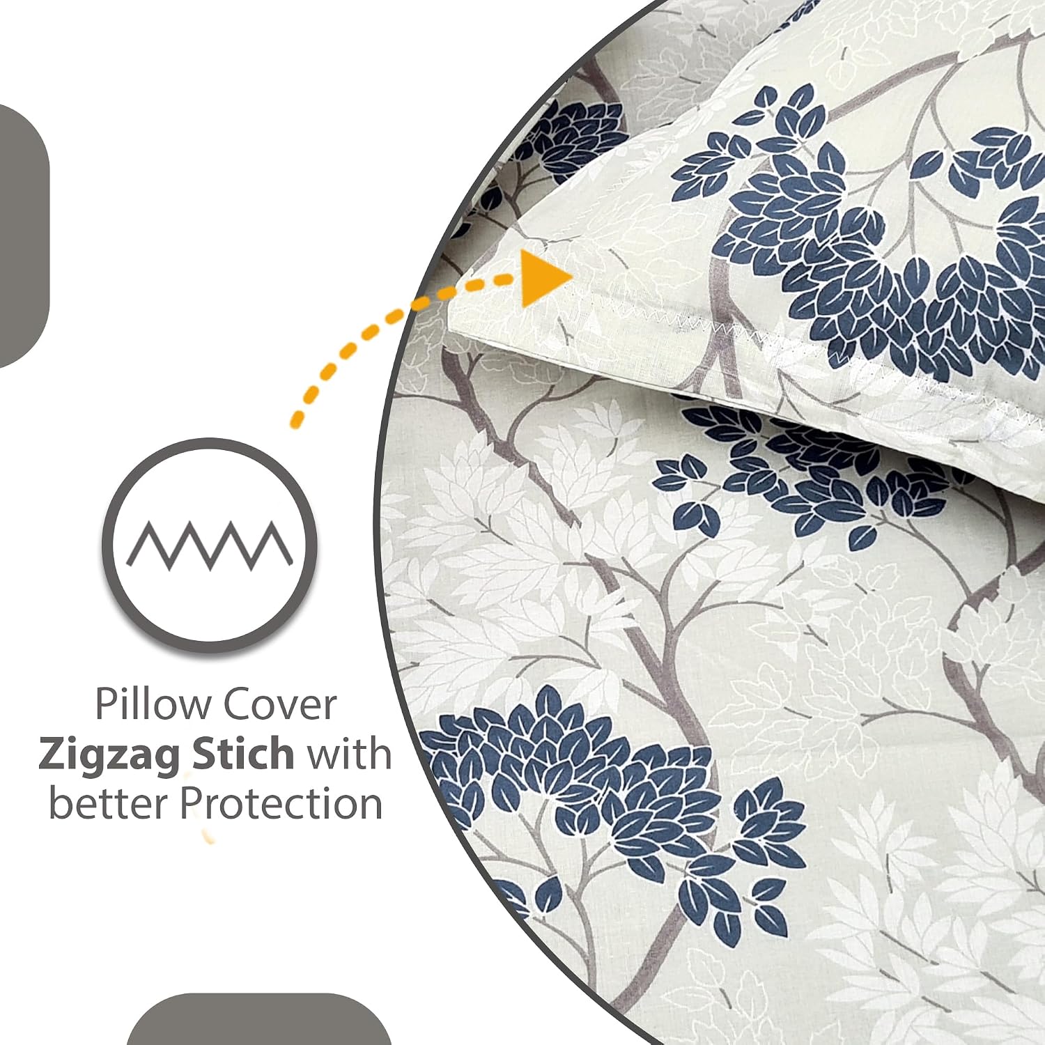 1 Single Bedsheet With 1 Pillow Cover - 57 X 87 Inches, Grey & Blue | Skin Friendly Fabric For Everyday Use - Soft, Breathable & Comfortable Sleeping