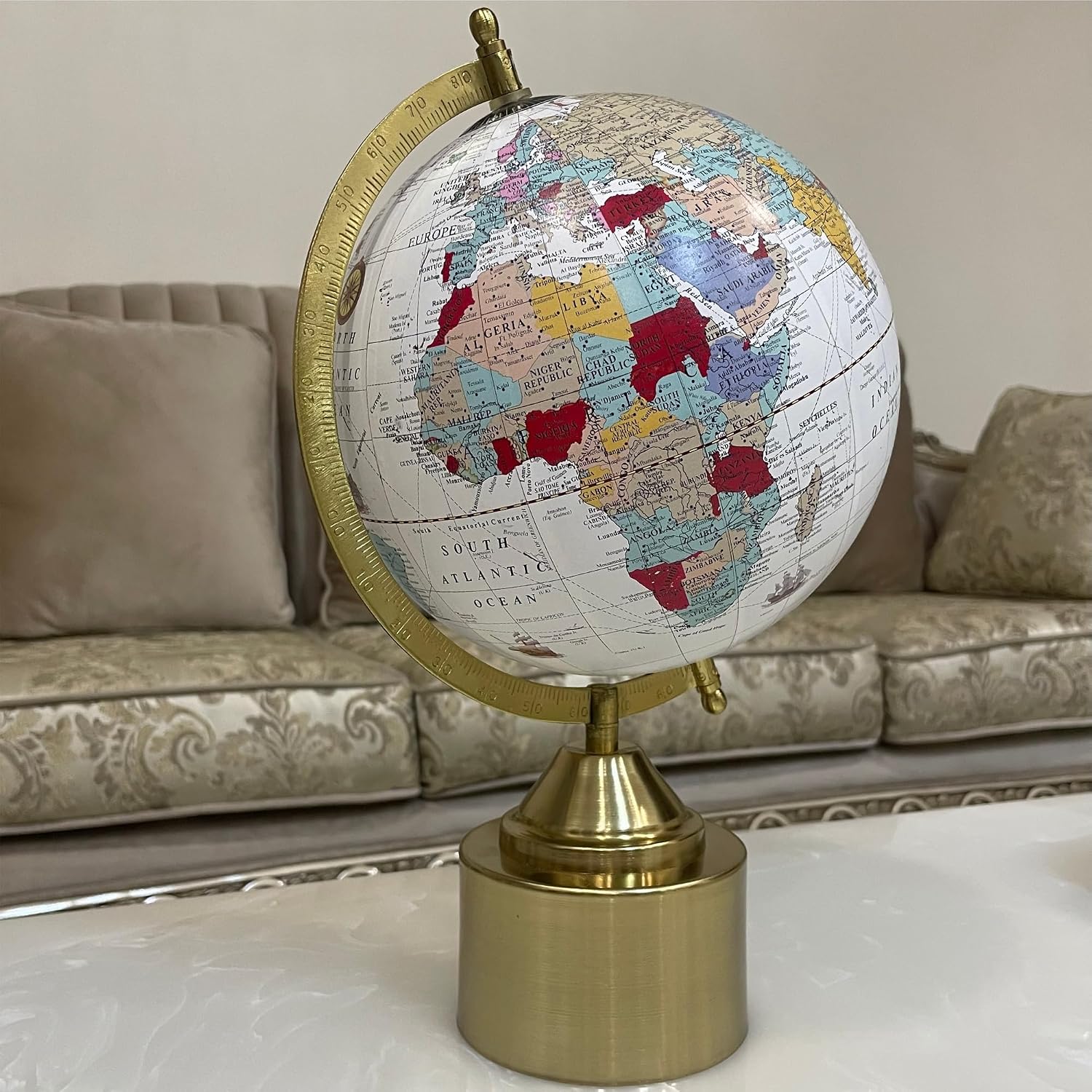 Antique Metal Globe 8 Inch With Arc & Cylinder Stand - Political Map, Multicolored, For Kids & Students Learning, Pack Of 1