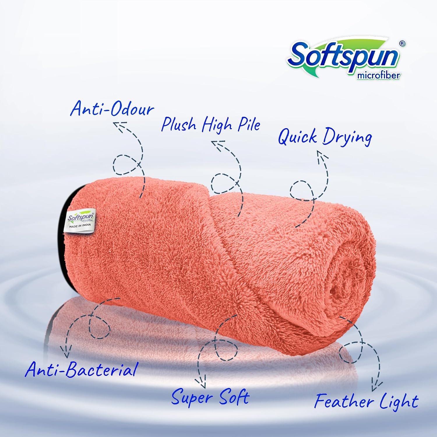 Softspun Microfiber Coral Bath Towel 221 Gsm | Ultra Absorbent Super Soft & Lightweight Quick Drying For Men & Women Daily Use Large Size Towel (Peach)