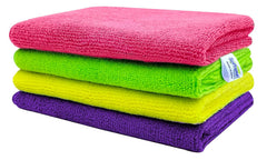 Softspun Microfiber Cloth 340 Gsm | Super Soft Absorbent Cleaning Towels Cleans & Polishes Everything In Your Home - Pack Of 4 (Multi Colour)