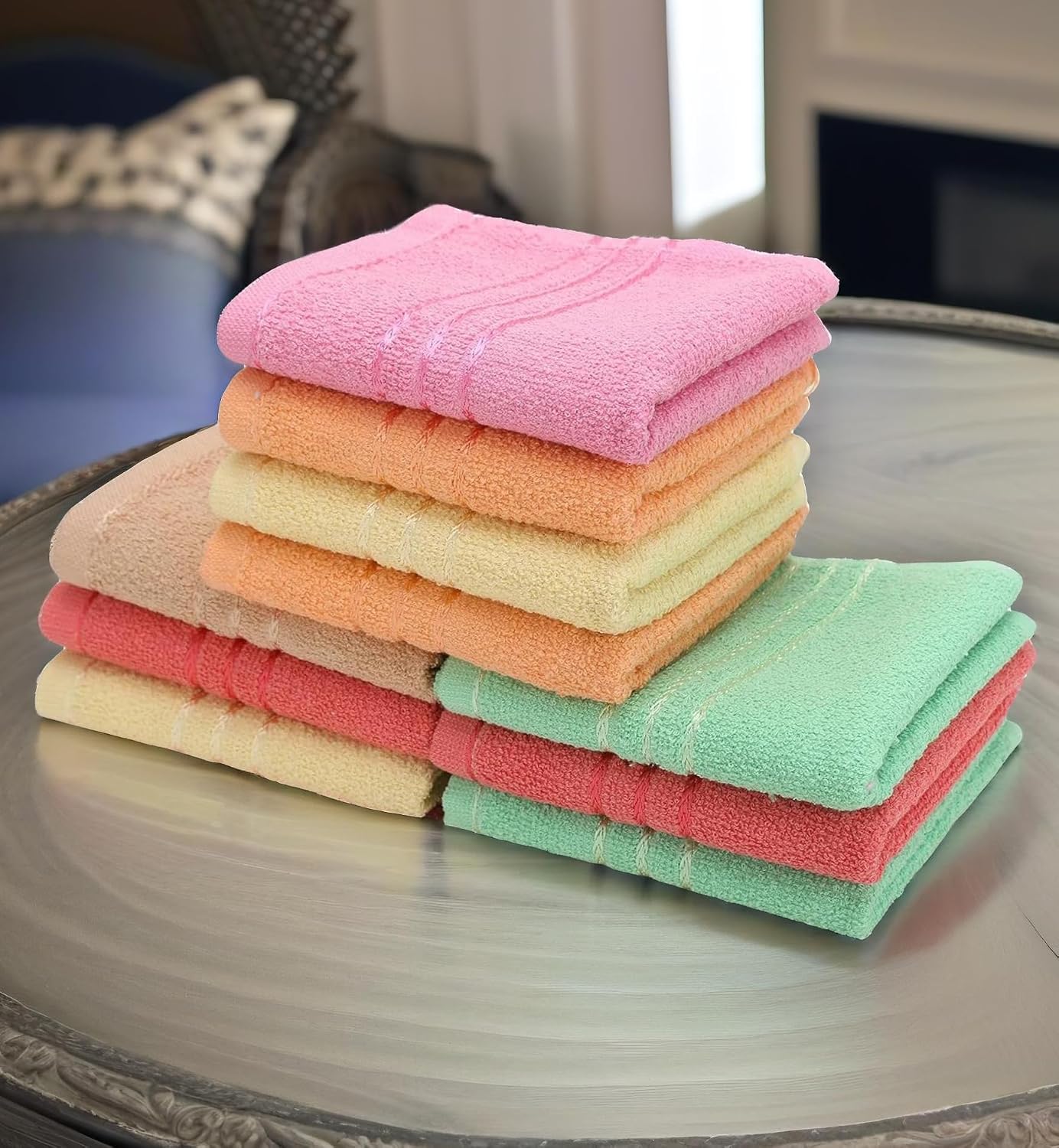 Weavers Villa Cotton Plain Soft Face/Hand Towel 1500 Gsm (Multicolour) - Set Of 10
