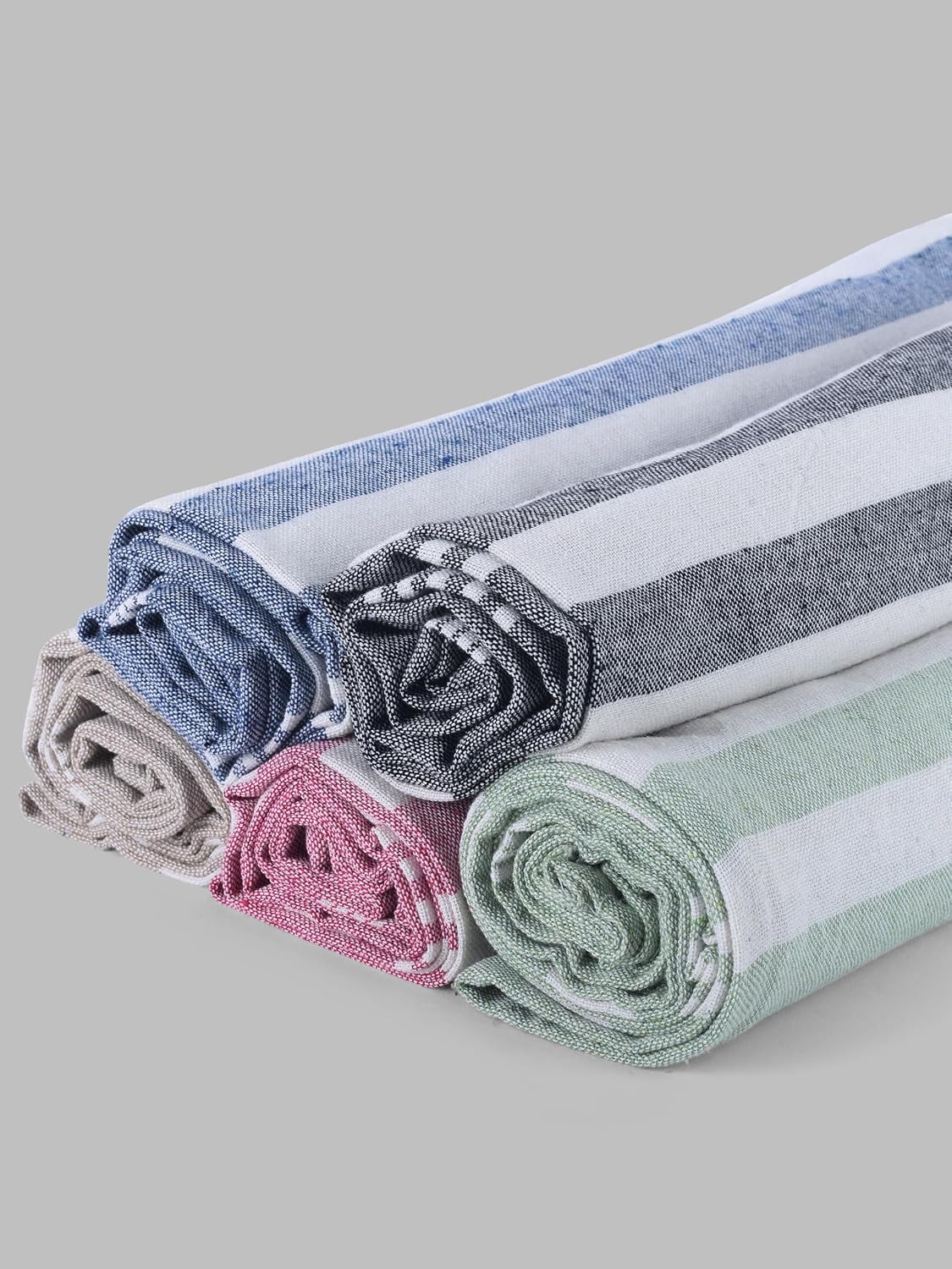 VäRde Premium Handloom Bath Towels 180 Gsm | Towel For Men & Women | Striped & Solid Pattern (Blue, Black, Beige, Pink & Grey, Set Of 5)