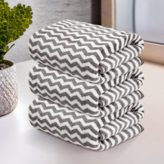 Heart Home Microfiber Soft Face Towels 700 Gsm | Quick Dry & Absorbent Hanging Hand Towels Zig Zag - Grey (Pack Of 3)