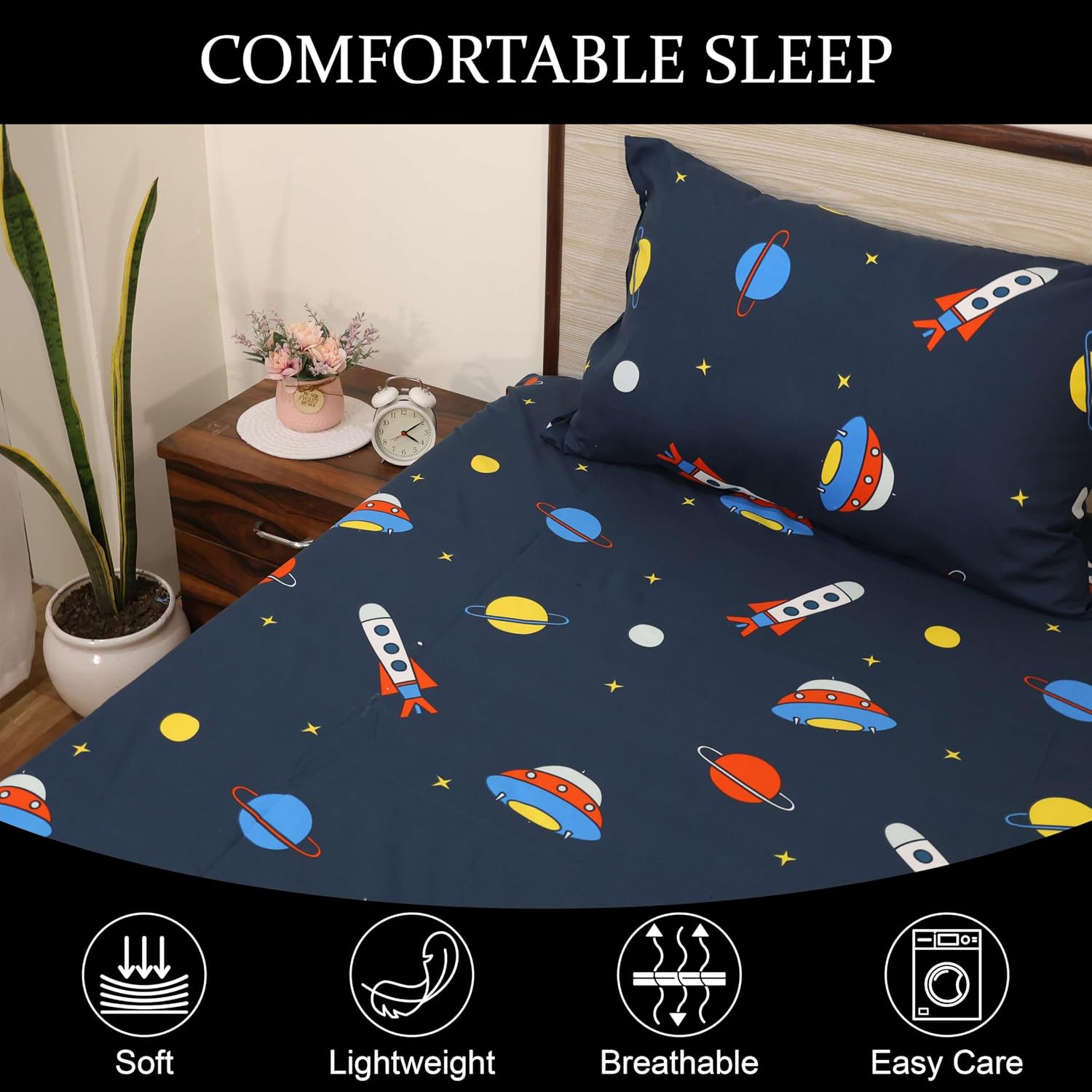 Kids Bed Sheet Collection Fun Colorful & Comfortable Boys & Girls - 68 X 90 Inch, Dark Blue | Wrinkle Free Soft & Cozy Bedding - Premium Ultra Soft Bedsheet