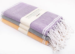 Yaanthiv'S Premium Turkish Cotton Bath Towels 900 Gsm | Eco Luxury Range Of Towels Washable & Quick Dry, Light Weight Bath Towels (Pack Of 3) - Purple,Yellow & Grey