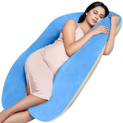 Full Body U Shape Pregnancy Pillow For Women, Maternity Pillow, Cream & Sky Blue | Pillow Gift For Pregnancy Sleeping, Premium Velvet Cover With Zip | Adjustable & Washable, Relieves Pain