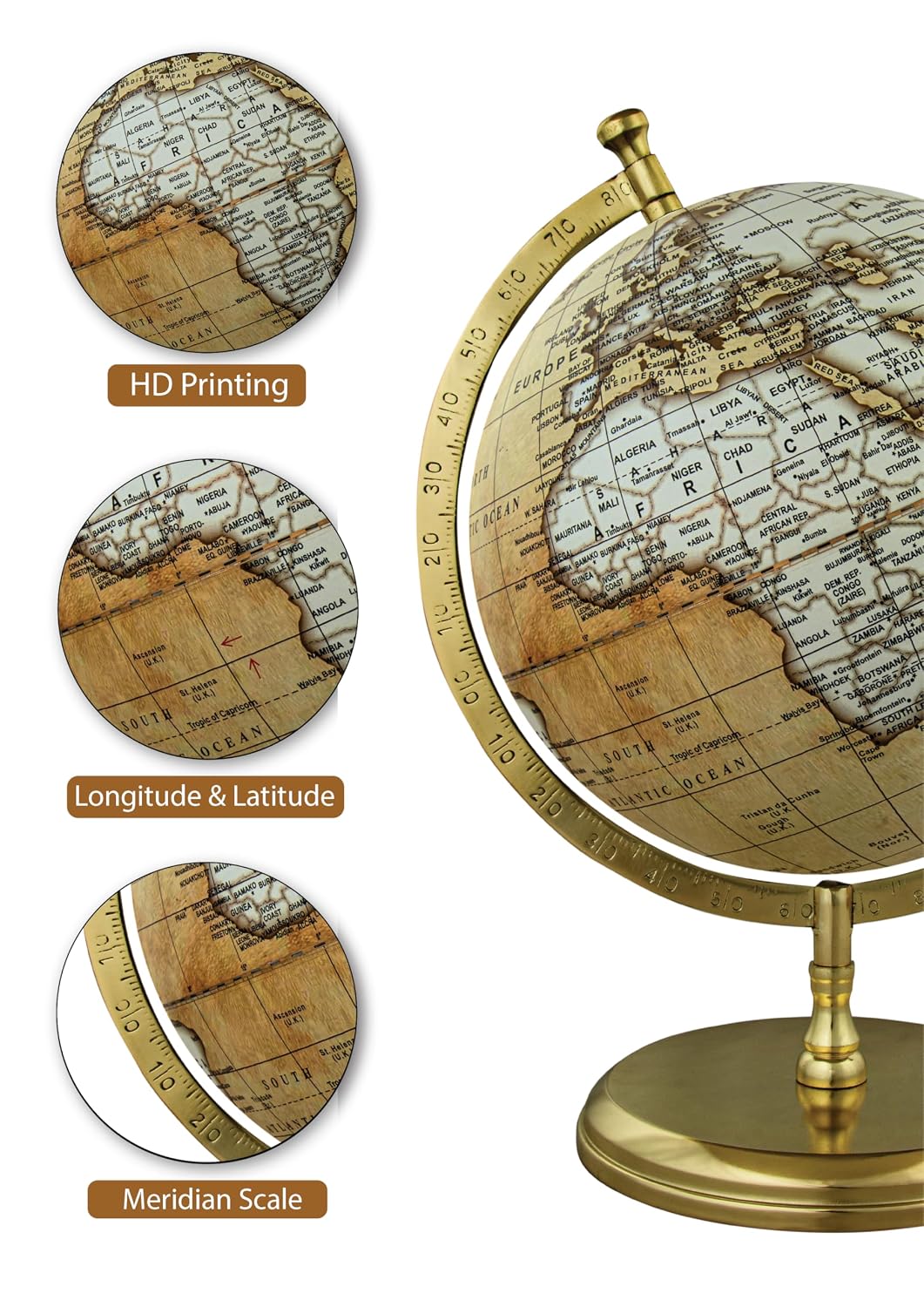 Prime Single Joint Globe, Height 33 Cm (13.2 Inch) Dia 25 Cm (10 Inch) With Metal Arc & Base | Educational & Decorative Globe (Gp1010) Pack Of 1