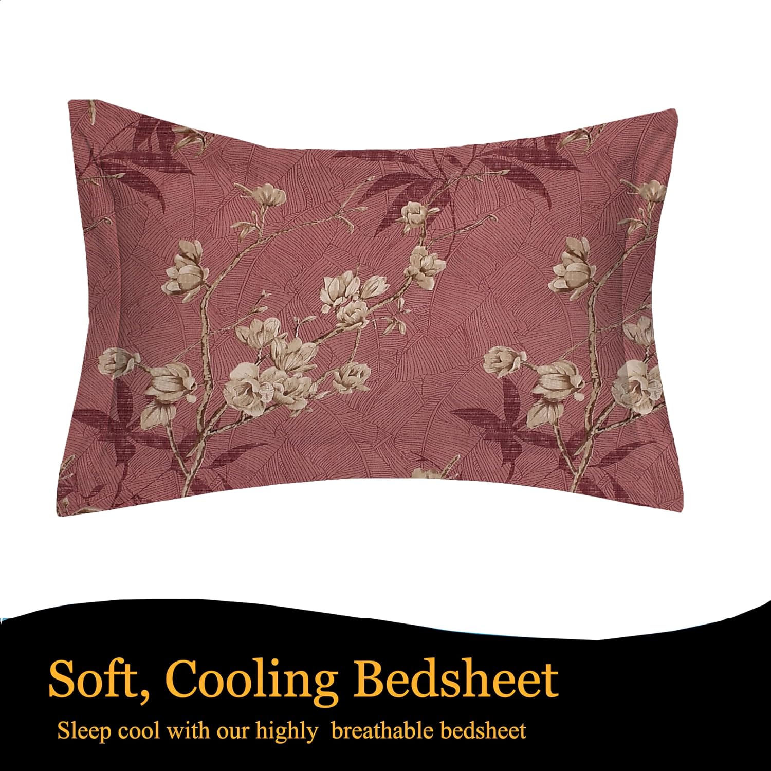 Print Cotton 1 Single Bedsheet With 1 Pillow Cover - 60 X 90 Inches, Beige & Wine | Soft & Breathable Fabric, Skin-Friendly Bed Sheet For All Seasons