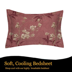 Print Cotton 1 Single Bedsheet With 1 Pillow Cover - 60 X 90 Inches, Beige & Wine | Soft & Breathable Fabric, Skin-Friendly Bed Sheet For All Seasons