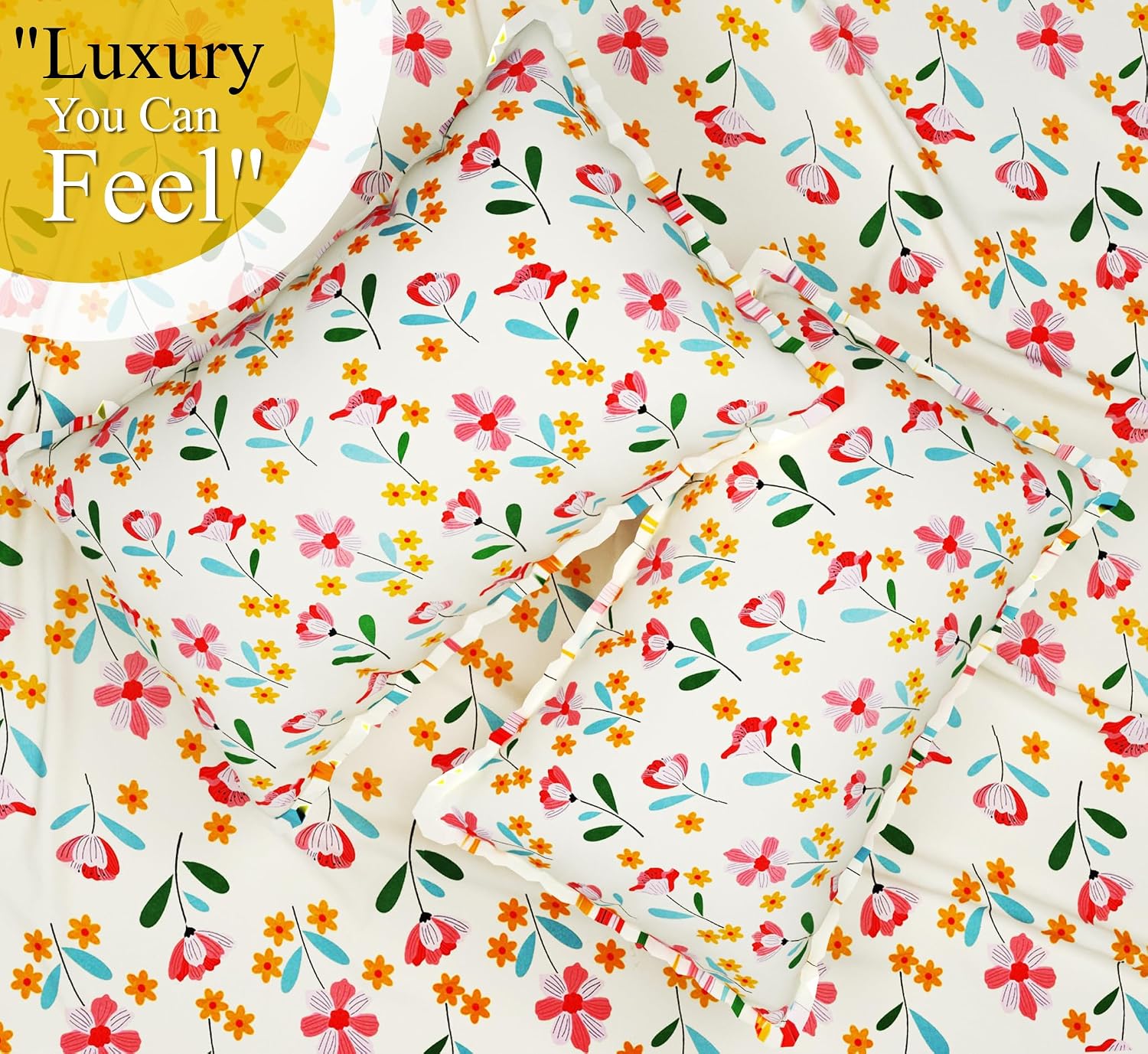 100% Cotton Double Bed Bedsheet Set With 2 Pillow Covers - 90 X 90 Inches, Multicolor | 144 Thread Count Soft & Breathable, For Bedroom & Gifting