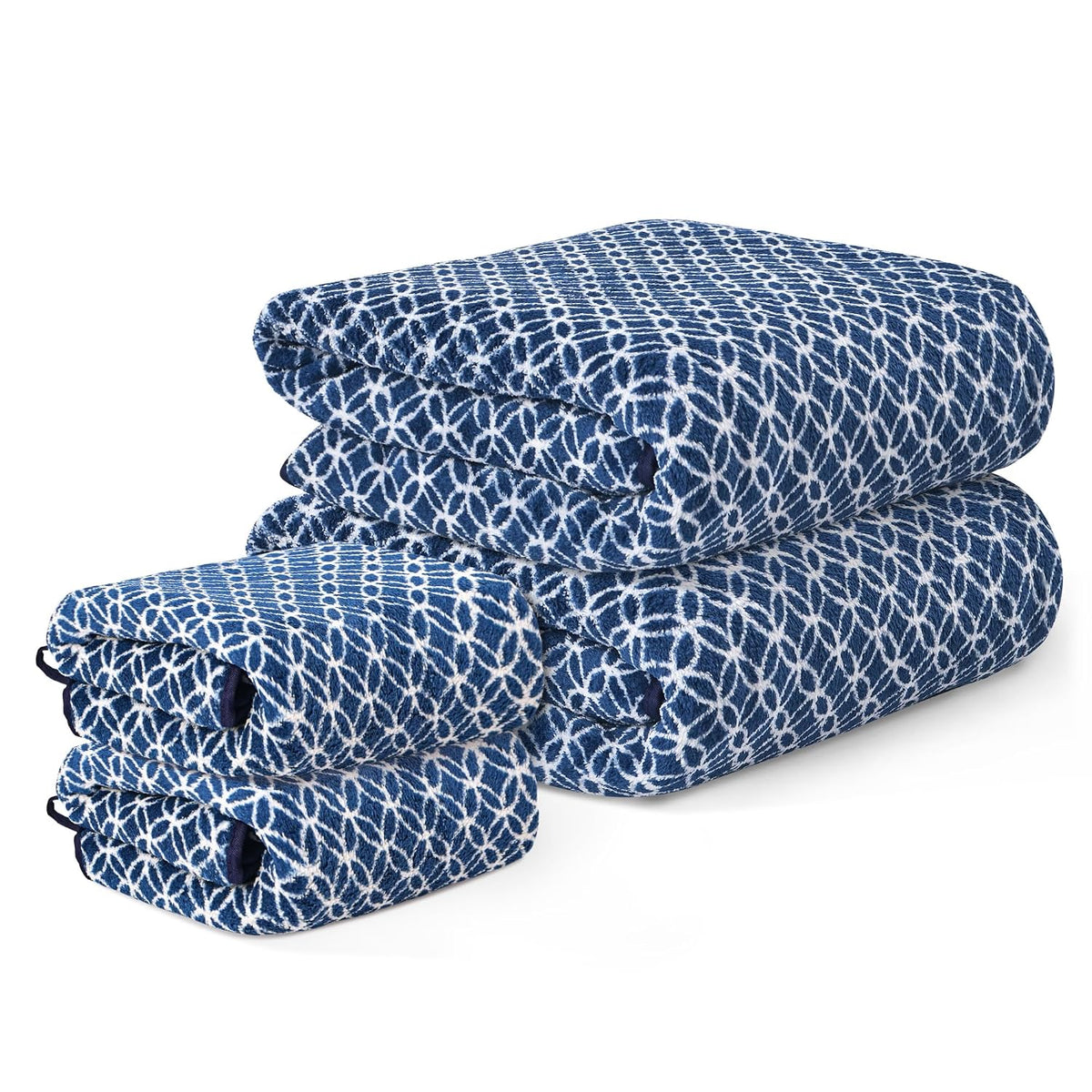 Heart Home Microfiber Bath & Face Towels 1500 Gsm | Quick Absorbent Hand Towels For Wash Basin Bathroom & Kitchen Circle (Blue) - Pack Of 4