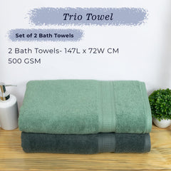 Rangoli 100% Cotton Fibre Bath Towel 1000 Gsm | Highly Durable & Super Absorbent Towel | Skin-Friendly & Quick Drying Luxury Towels (Green & Grey) - Pack Of 2