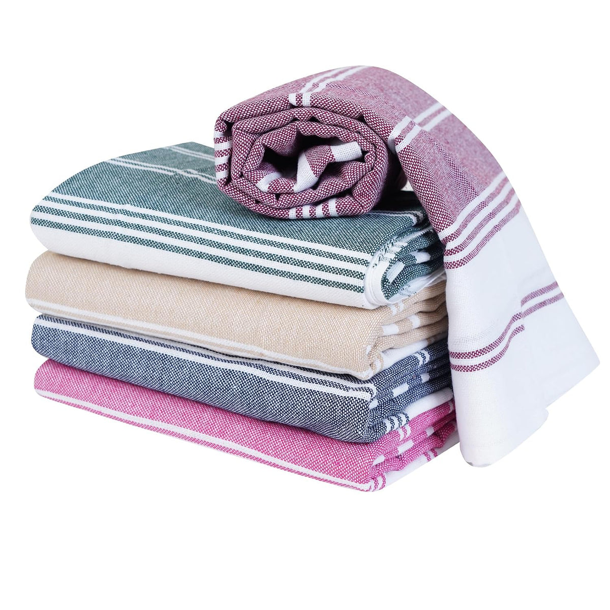 Comfort Weave Cotton Striped Bath Towels 250 Gsm Multicolor (Set Of 5)