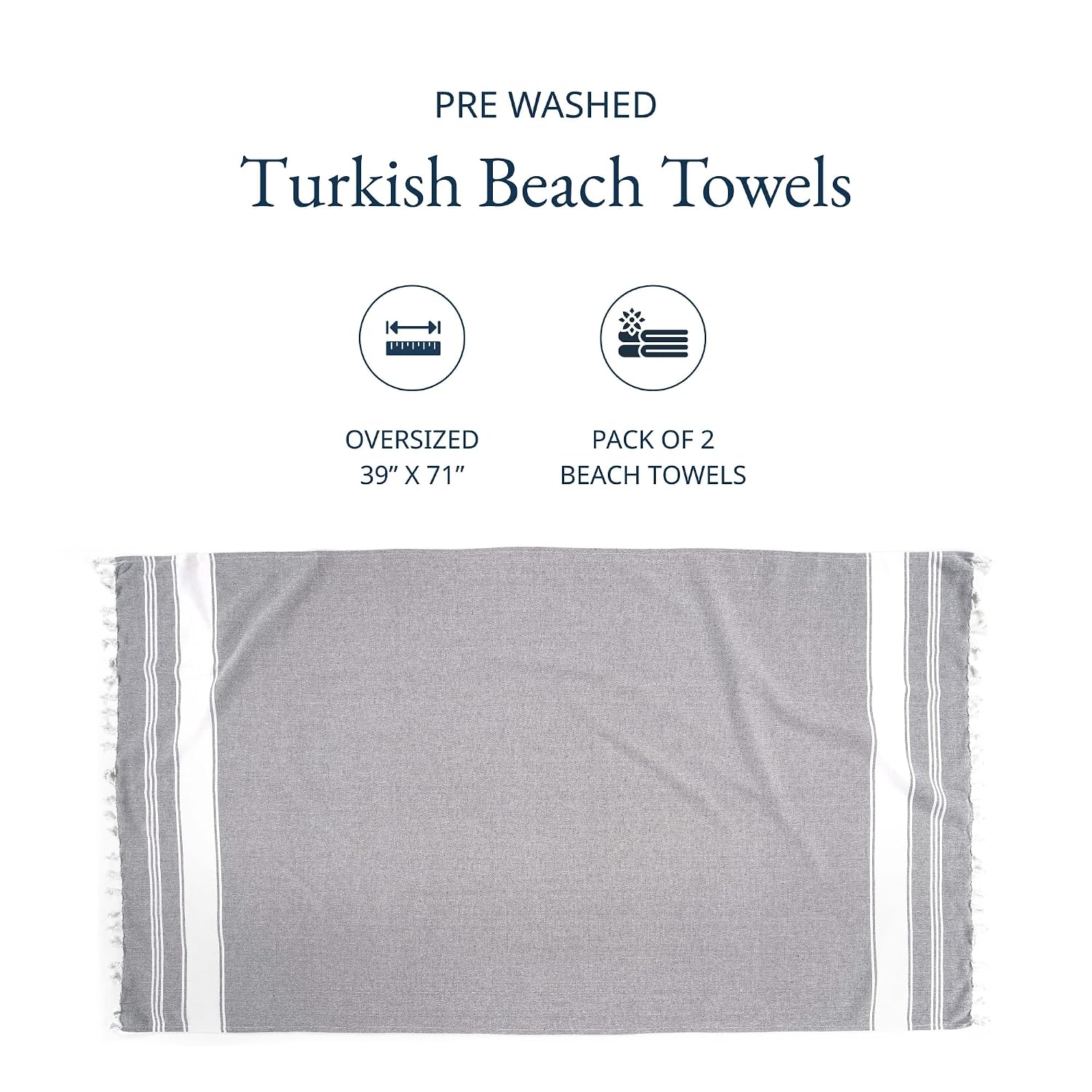 Lane Linen Beach Towels Oversized 699 Gsm | Quick Dry Pool Towels For Adults, Absorbent Sandproof, Lightweight Travel Beach Towel - Alloy (Pack Of 2)