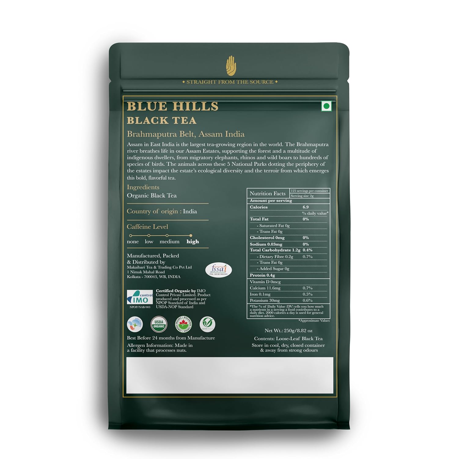 Luxmi Estates Blue Hills Black Tea - 250gm, 8.8 Ounce, 125 Cups | Premium CTC Blended Tea With Leaf - Strong Assam Flavor | Additives Free, High Caffeine Black Tea