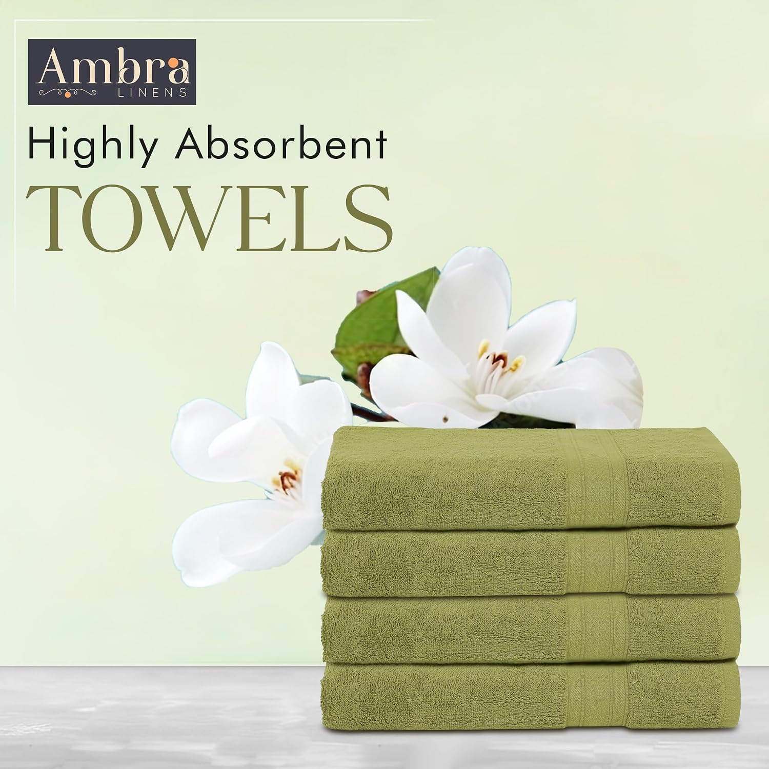 Ambra Linens 500 Gsm Highly Absorbent Towel 100% Cotton, Soft And Plush, All Seasons Use, Large, Everyday Use, Durable (4 Pcs Summer Green)