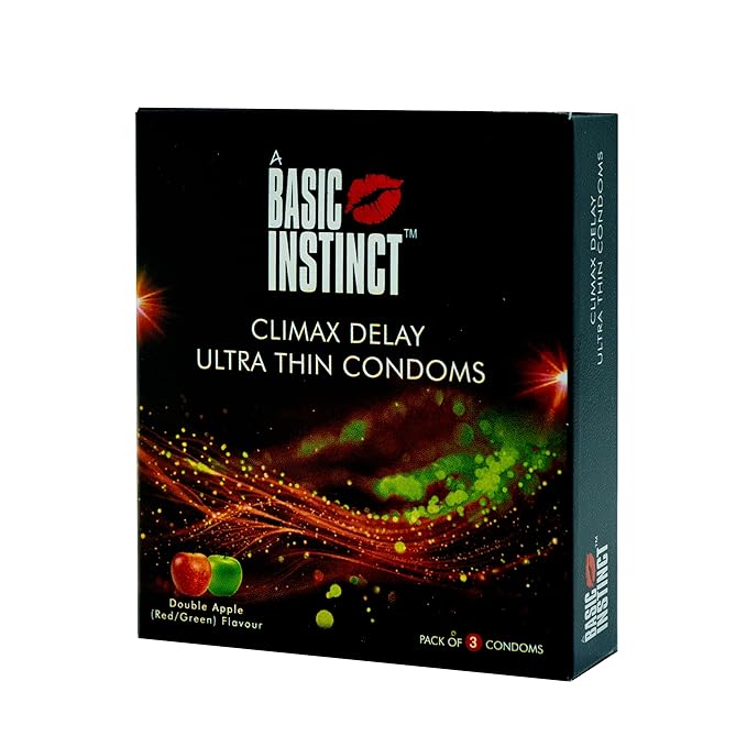 Basic Instinct Climax Delay Ultra Thin Latex Condoms For Men Double Apple 3 Pcs Pack Of 5