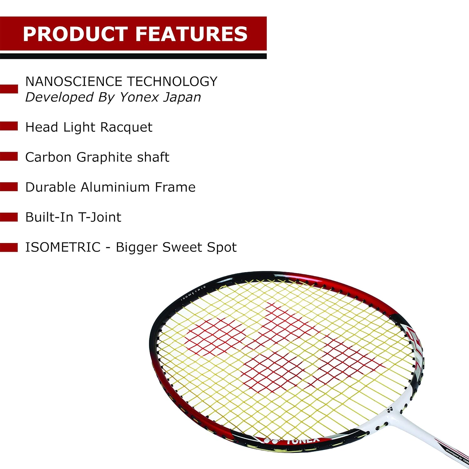 Yonex NANORAY 7000 G4 - 2U Aluminum Badminton Racquet With Full Cover, Colour - Red, Grip Size - G4