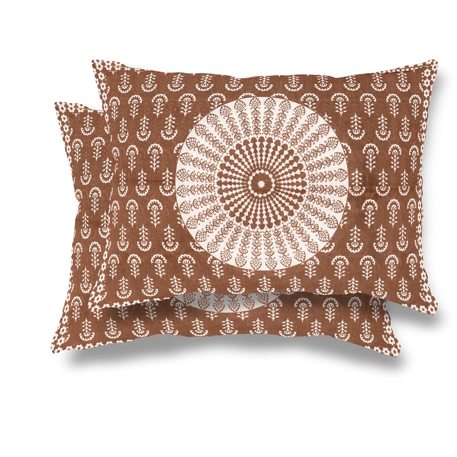 Traditional Jaipuri Single Bedsheet With 1 Pillow Cover - 56 X 86 Inches, Brown & White | Good Gifting Idea For Diwali | Skin Friendly Fabric With Vibrant Colors
