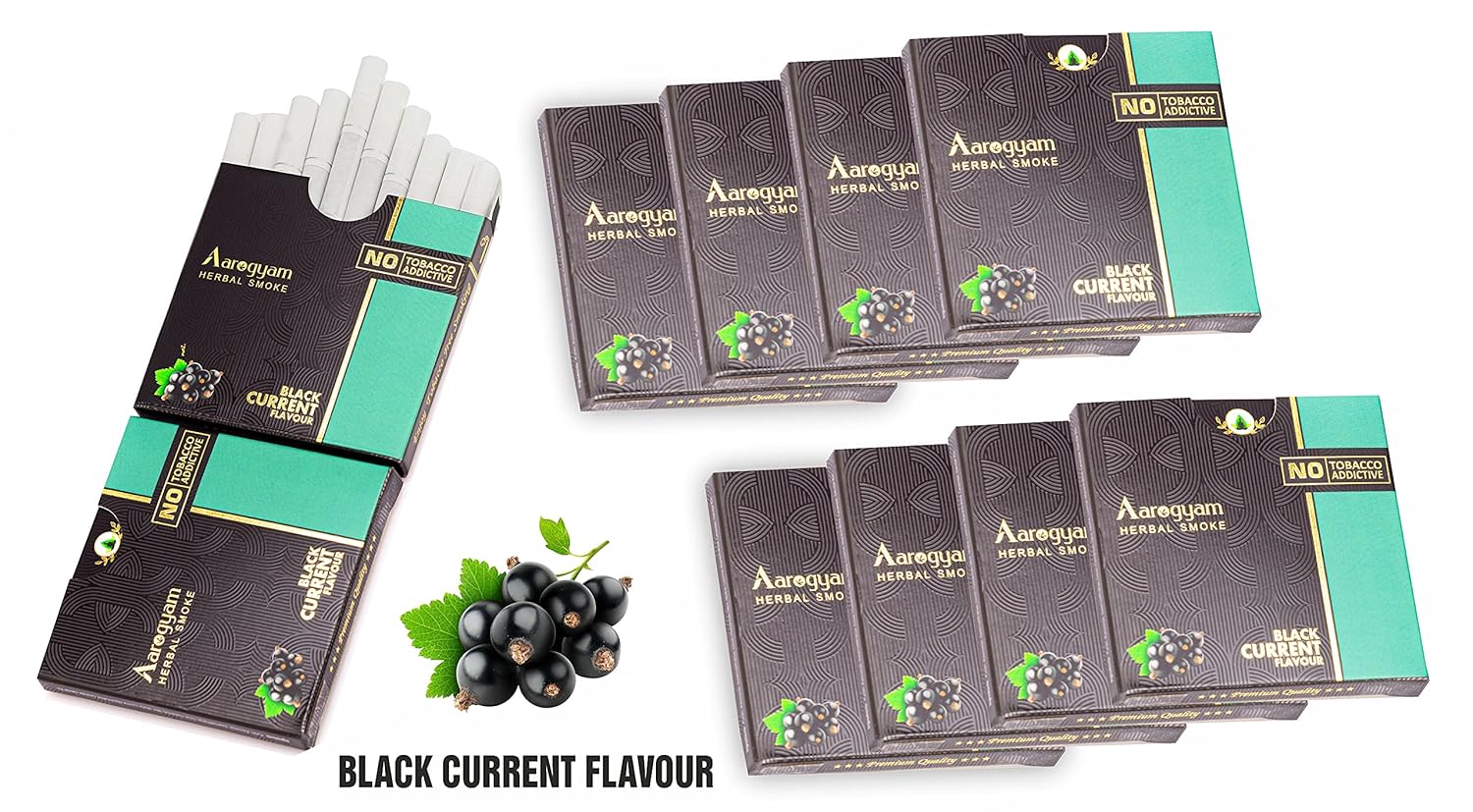 Aarogyam Herbals 100% Tobacco & Nicotine Free Cigarette For Relieve Stress & Mood Enhance Product For Smokers - 10 Sticks In Each Packet (Black Current Flavour, Pack Of 10)