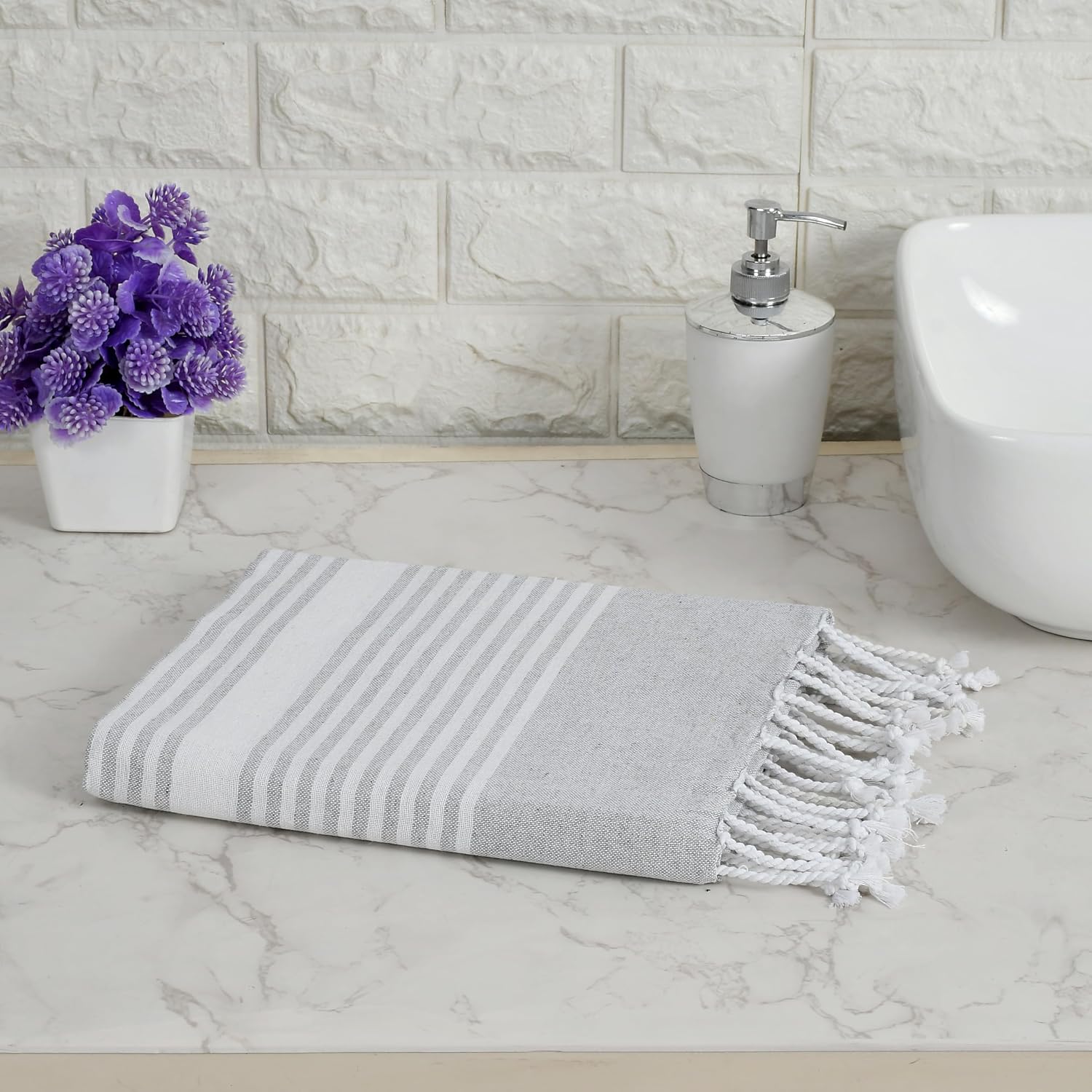 Dolce Casa 100% Cotton Turkish Fouta Towel 400 Gsm | Extra Large Full Size Cotton Bath Towel (Light Grey)