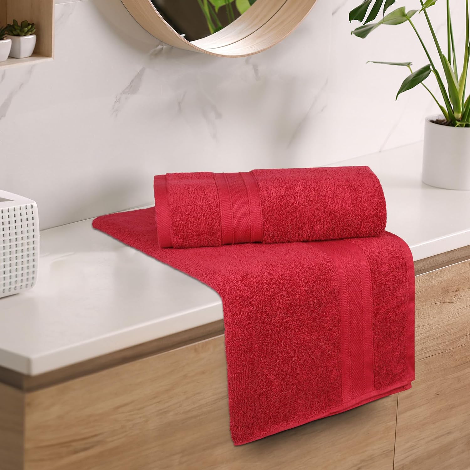 Trident Soft Comfort Air Rich 100% Cotton Bath Towels For 500 Gsm | Large Size Bathroom Towels For Men/Women, 2 Pcs (Crimson)
