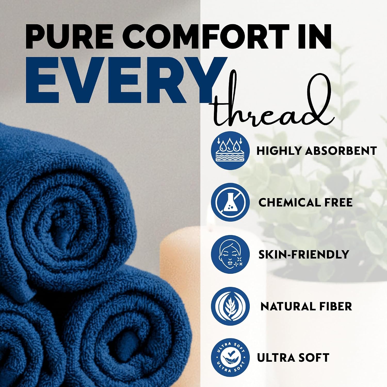 Rushant 100% Combed Cotton Hand Towels 600 Gsm | Ultra Soft, Quick Dry & Super Absorbent For Home, Gym & Travel (Navy Blue) - Set Of 4