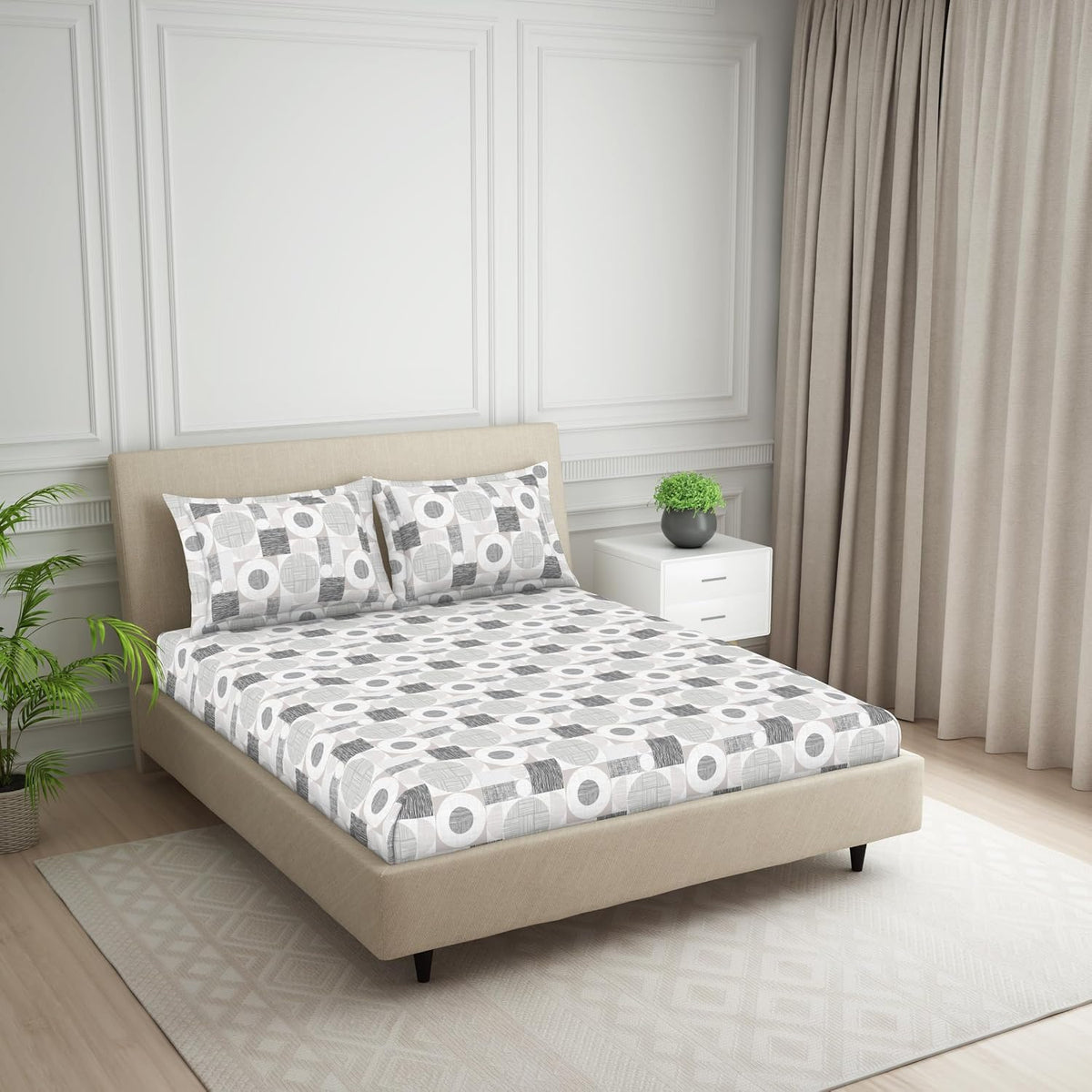 Polycotton Large Bedsheets With 2 Pillow Covers Soft & Skin - 108 X 108 Inches, Grey | Soft Touch, Wrinkle Resistant, Skin Friendly - Perfect Fit & Stylish Look
